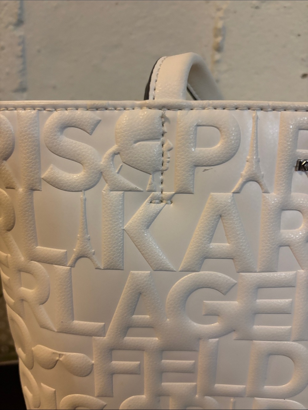 Karl Lagerfeld Cream Embossed Logo Tote - Picture 3 of 11